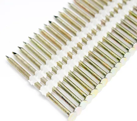 Реечные гвозди 21 градус 50х2,8 мм по дереву на пластиковой кассете, кольцевая накатка, оцинкованные