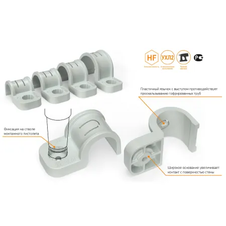 КРЕПЕЖ-СКОБА ПЛАСТИКОВАЯ ОДНОСТОРОННЯЯ ДЛЯ ПРЯМОГО МОНТАЖА АТМОСФЕРОСТОЙКАЯ ЧЕРНАЯ В П/Э D16 ММ (50ШТ/600ШТ УП/КОР) ПРОМРУКАВ